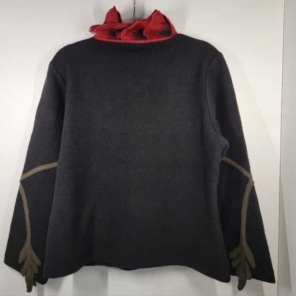 CoVelo Black Wool Embroidered Poppy Floral Lagenlook Zip Cardigan Sweater L NWT - Picture 4 of 5